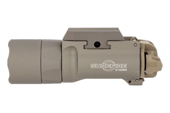 SureFire X300T weapon light in an aluminum body with tan finish for durability.